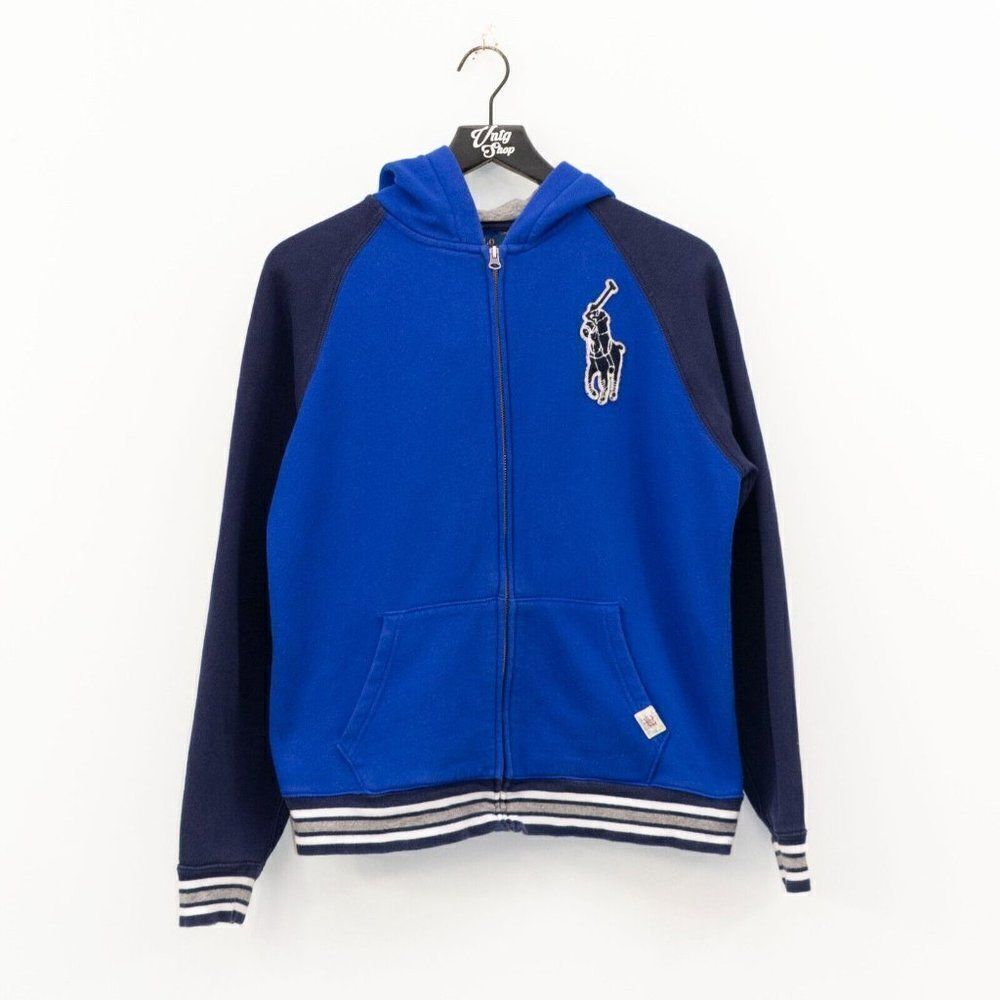 Polo Ralph Lauren Youth Boys Blue Full Zipper Hoodie Big Pony Sweatshirt…